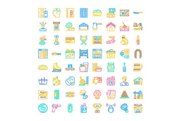 Colorful Diverse Linear Icons Set for We