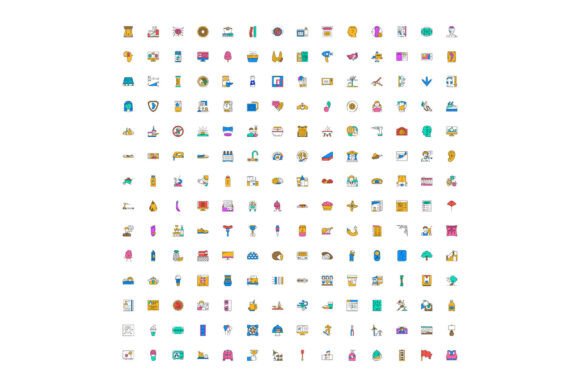 Colorful Flat Line Web Icons Collection