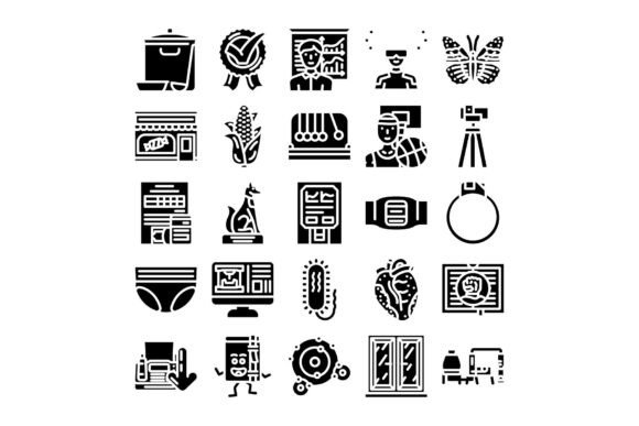 Diverse Collection of Black Glyph Icons