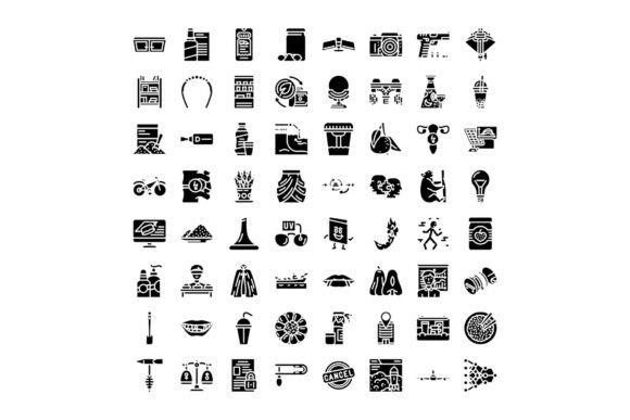 Diverse Collection of Black Glyphs Depic