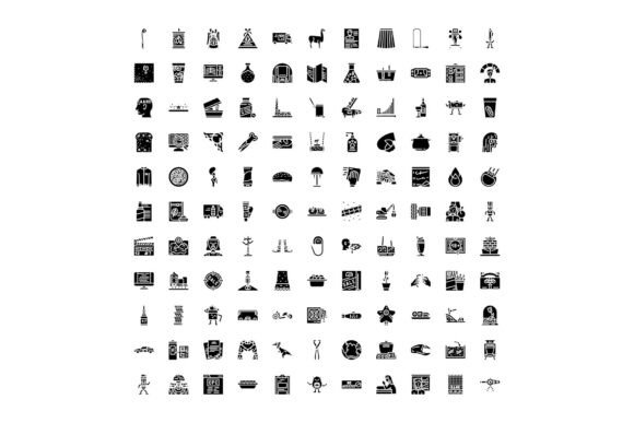 Diverse Collection of Black Glyphs Icons