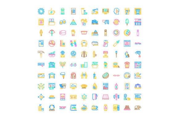 Diverse Collection of Colorful Linear Icons