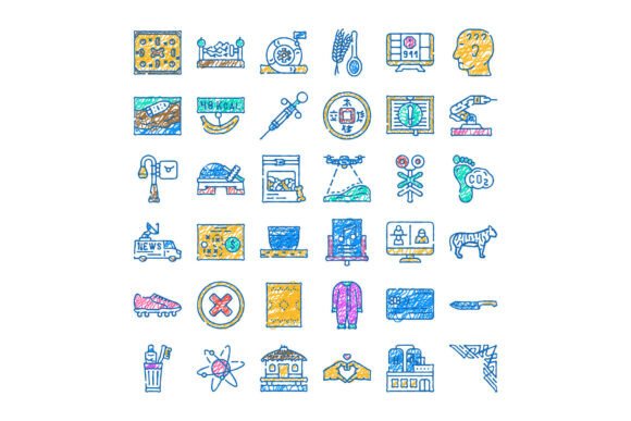 Diverse Doodle Linear Icons Vector Set D