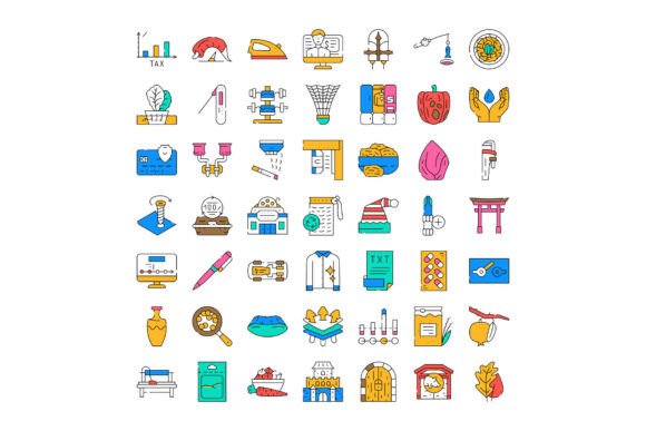 Diverse Set of Line Art Icons Illustrati