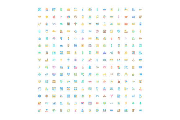 Set of Diverse Linear Icons with Colorfu