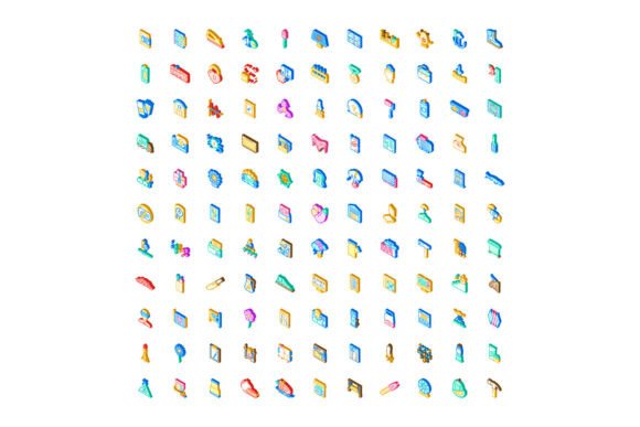 Set of Isometric Icons Various Objects P