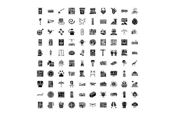 Universal Icon Set: 100 Black-and-White Glyph Icons for Desi & Modern Design