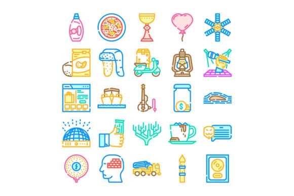 Various Colored Outline Icons Illustrati